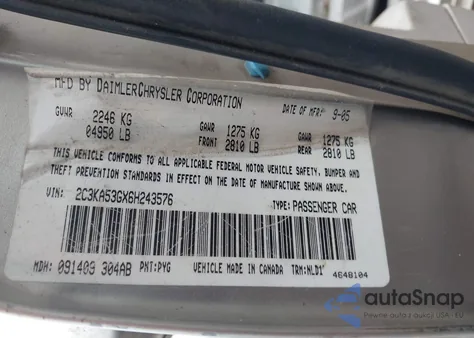 2006 Chrysler 300 Touring из США, поврежденный, VIN 2C3KA53GX6H243576